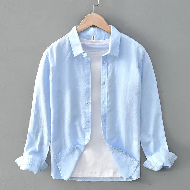 Cotton-Linen Blend Button-Up - Shirt CAAYWORLD