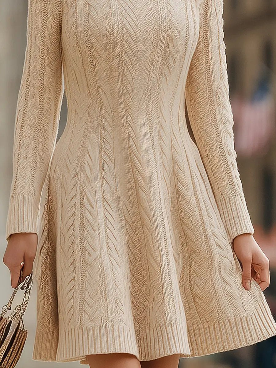 Cozy Chunky Cable-Knit Turtleneck Long Sleeve - Sweater Dress CAAYWORLD