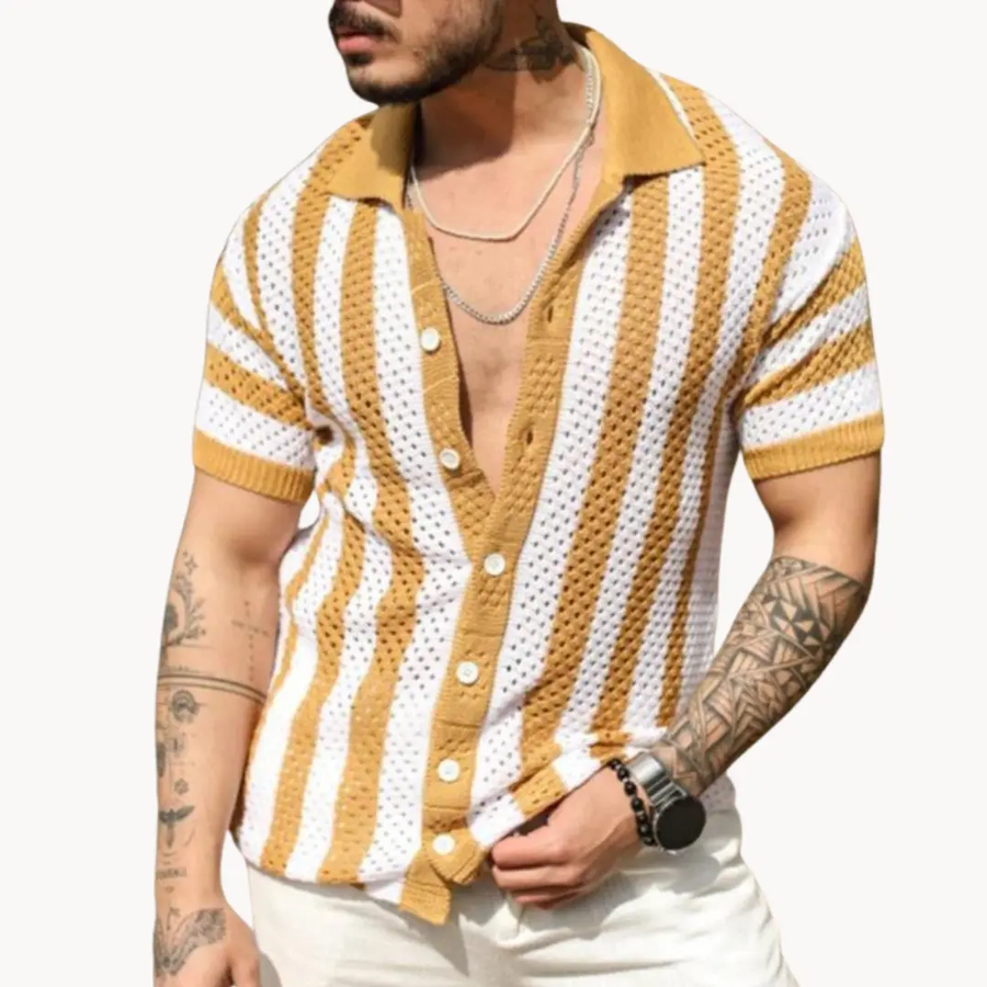 Crochet Knit Button Front - Polo Shirt CAAYWORLD