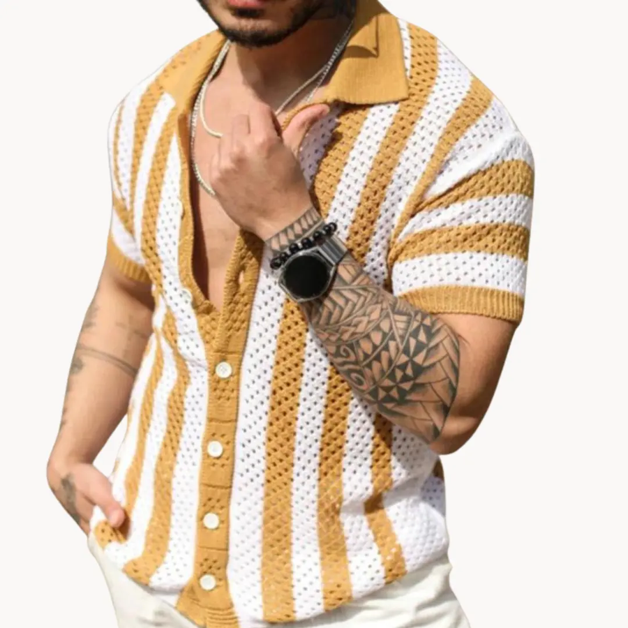 Crochet Knit Button Front - Polo Shirt CAAYWORLD