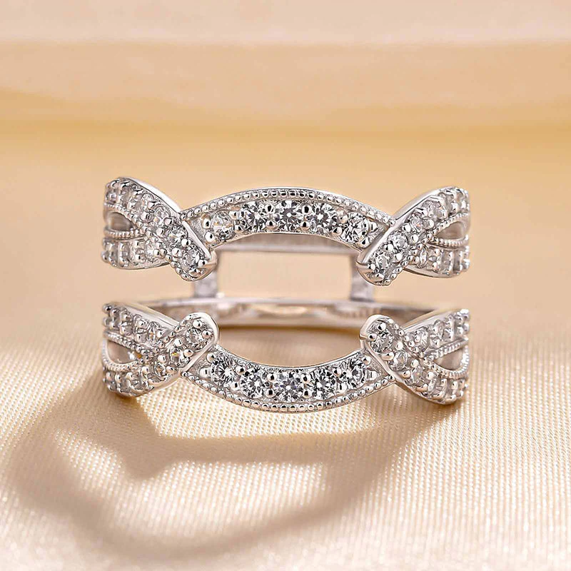 Double Halo Cushion Cut Bridal Set Ring Enhancer in Sterling Silver Shineofdiamond