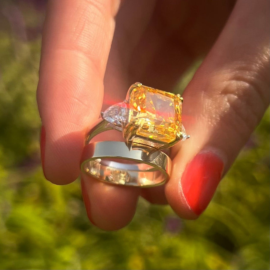 Stunning Yellow Radiant Cut 2 Pcs Bridal Set shine