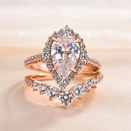 Sale | Rose Golden Tone Pear Cut 4.0 CT. Sterling Silver Bridal Set shineofdiamond