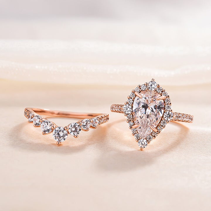 Sale | Rose Golden Tone Pear Cut 4.0 CT. Sterling Silver Bridal Set shineofdiamond