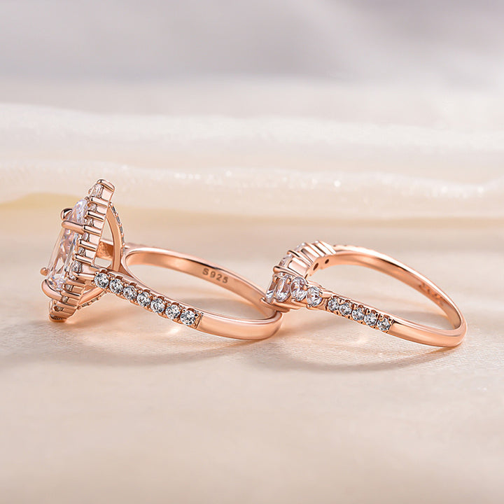 Sale | Rose Golden Tone Pear Cut 4.0 CT. Sterling Silver Bridal Set shineofdiamond