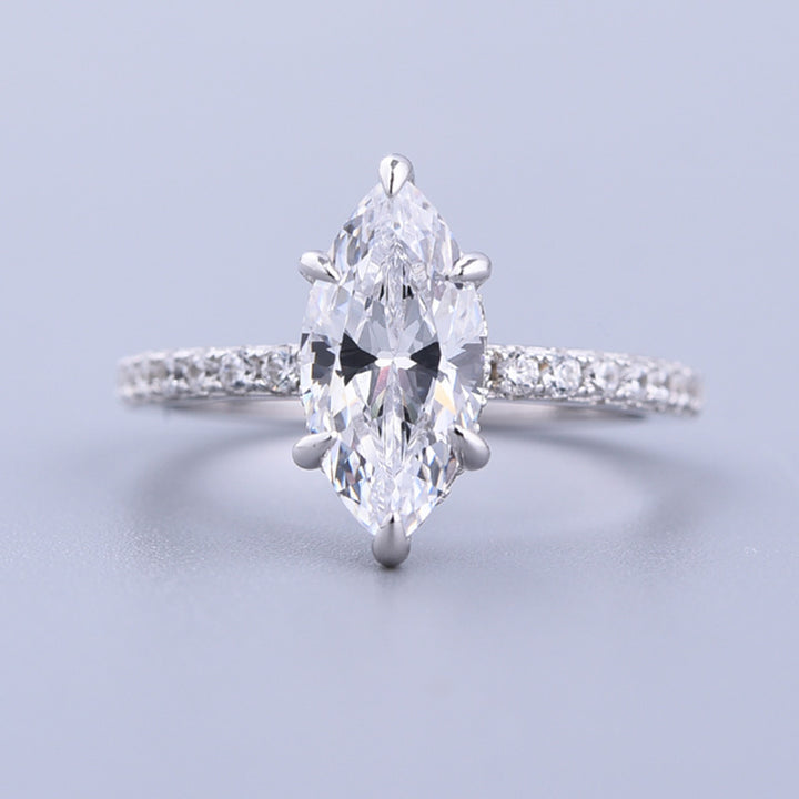 Classic 1.5 CT. Marquise Cut Sterling Silver Engagement Ring In Half Eternity Band shine of diamond