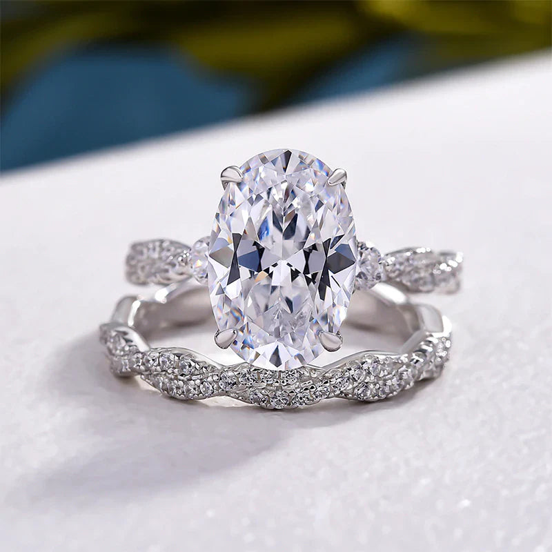 Oval Cut Sterling Silver Bridal Set With Twist Band Shineofdiamond