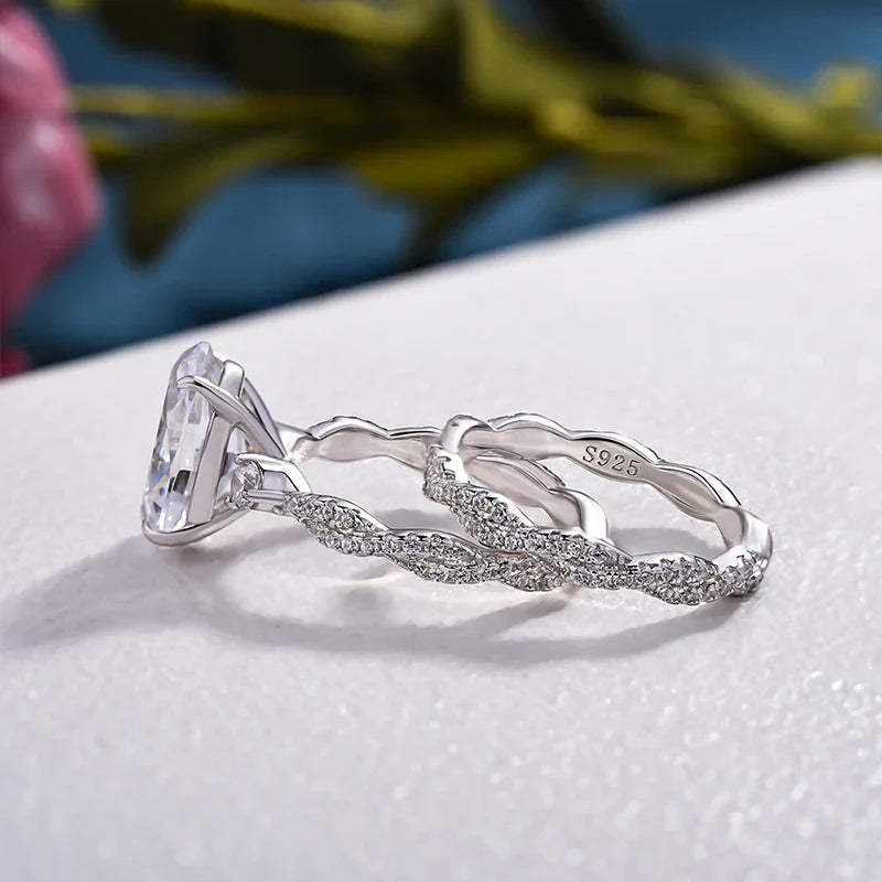 Oval Cut Sterling Silver Bridal Set With Twist Band Shineofdiamond