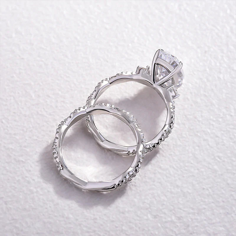Oval Cut Sterling Silver Bridal Set With Twist Band Shineofdiamond