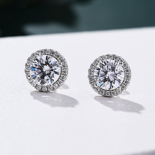 Classic Round Cut Stud Earrings In Sterling Silver shine of diamond
