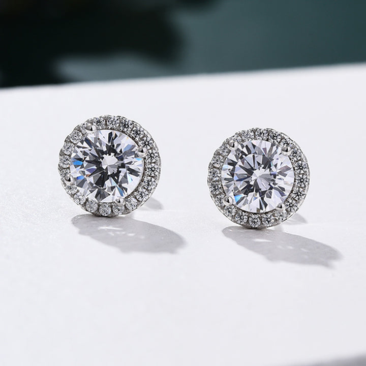 Classic Round Cut Stud Earrings In Sterling Silver shine of diamond