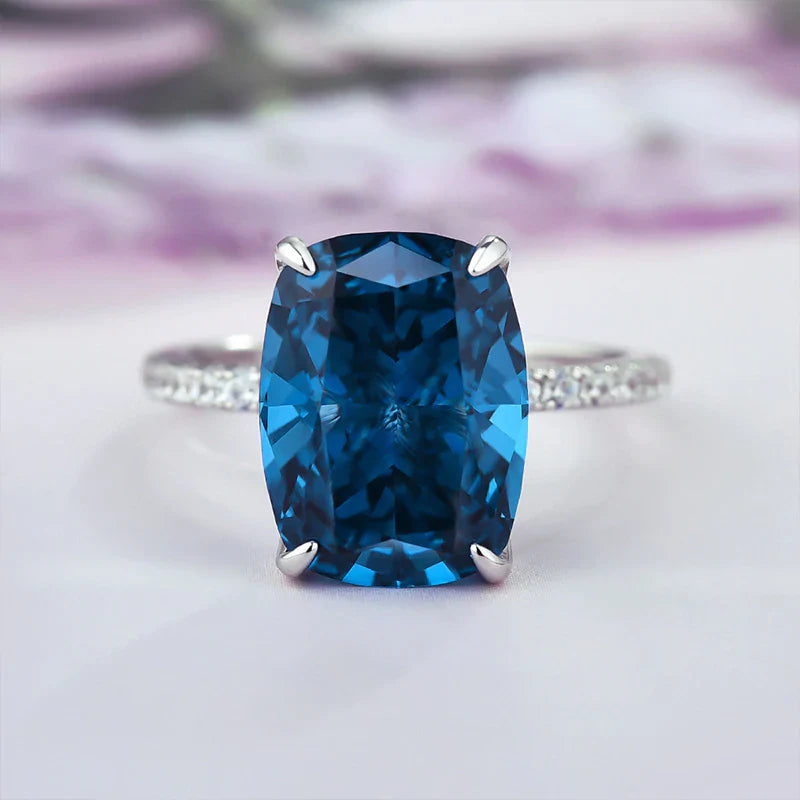 Vintage Blue Cushion Cut Sterling Silver Engagement Ring Shineofdiamond