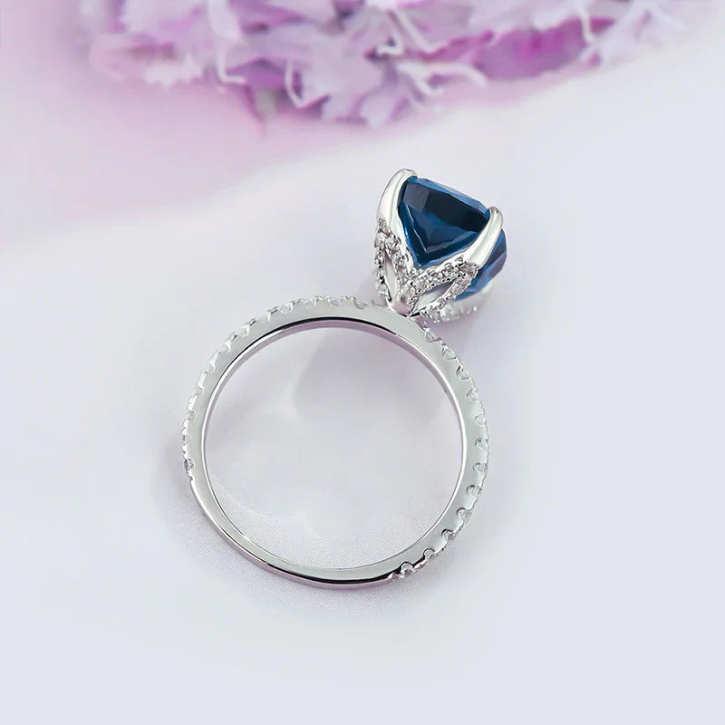 Vintage Blue Cushion Cut Sterling Silver Engagement Ring Shineofdiamond