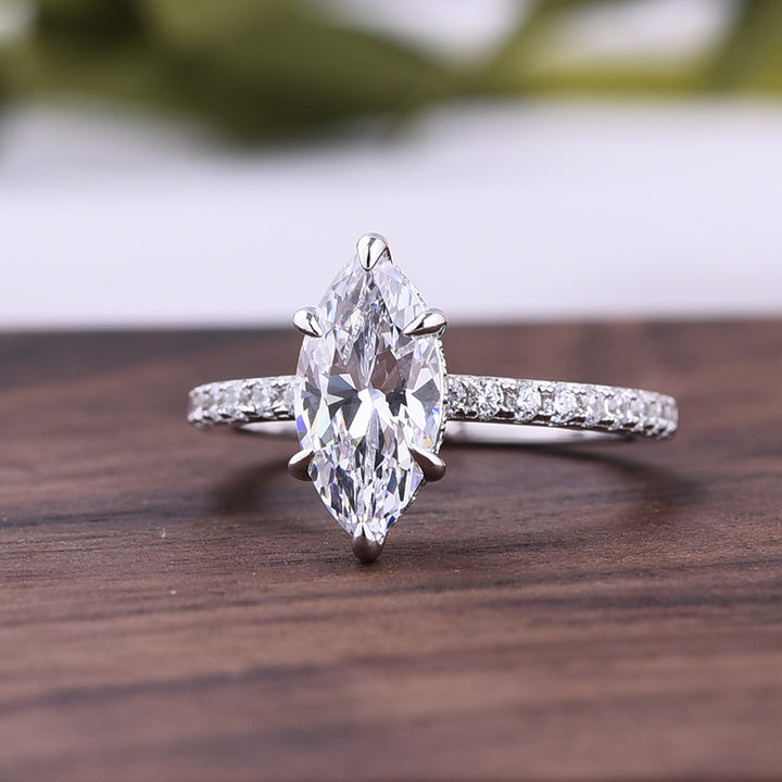 Classic 1.5 CT. Marquise Cut Sterling Silver Engagement Ring In Half Eternity Band shine of diamond