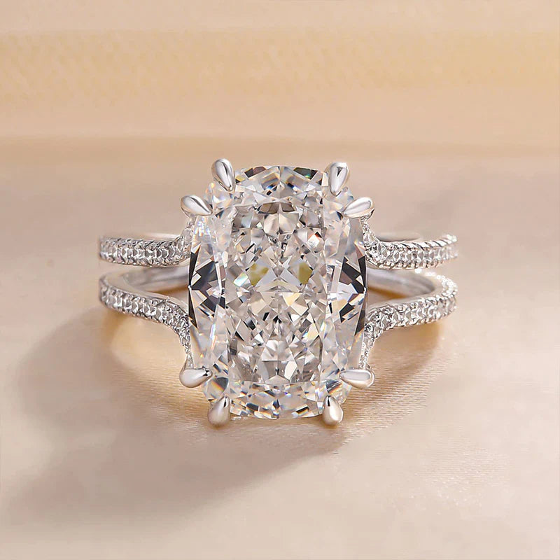 Sparkling Split Shank Cushion Cut Engagement Ring In Sterling Silver shine of diamond