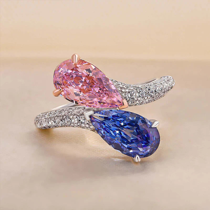 Vintage Pear Cut Blue & Pink Engagement Ring In Sterling Silver shineofdiamond
