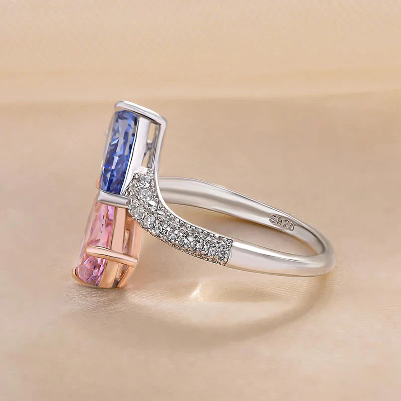 Vintage Pear Cut Blue & Pink Engagement Ring In Sterling Silver shineofdiamond