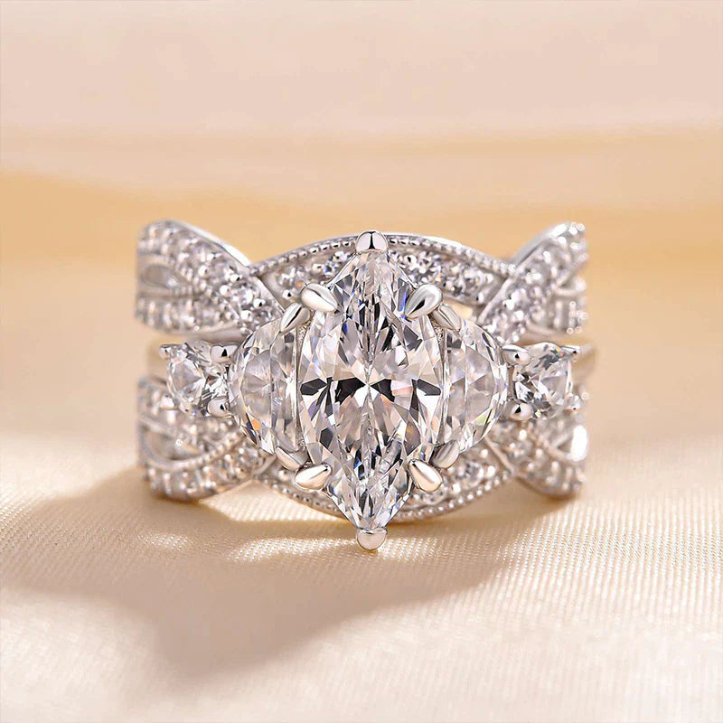 Gorgeous Marquise Cut Insert Bridal Set For Women In Sterling Silver Shineofidamond