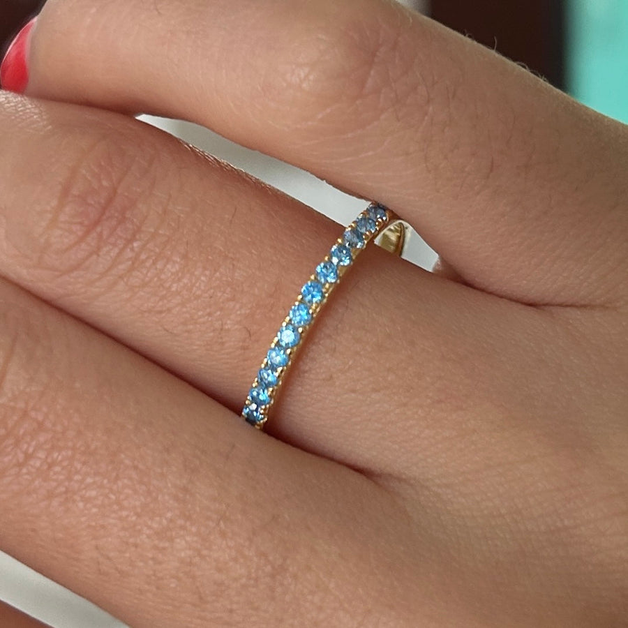 Size 9.0 |Golden Tone Multi-Color Eternity Band Stackable Ring shine of diamond