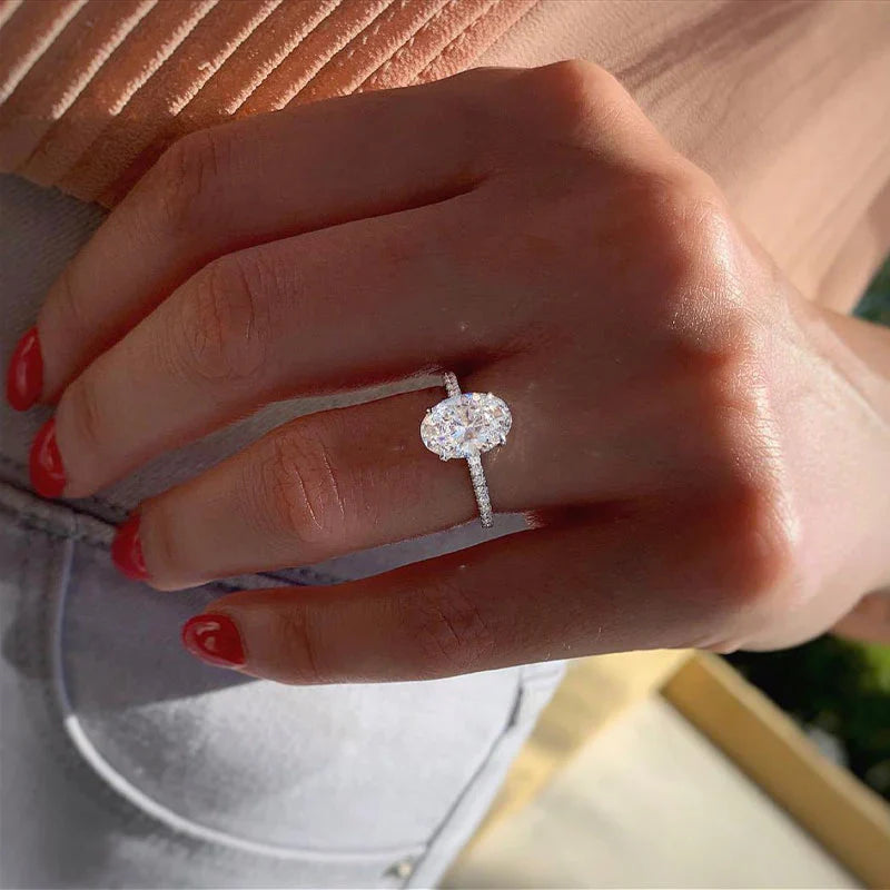 Classic 4 Prong Oval Cut Engagement Ring In Sterling Silver shineofdiamond