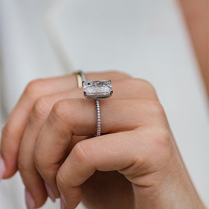 Radiant Cut Sterling Silver Engagement Ring With Half Eternity Band shineofdiamond