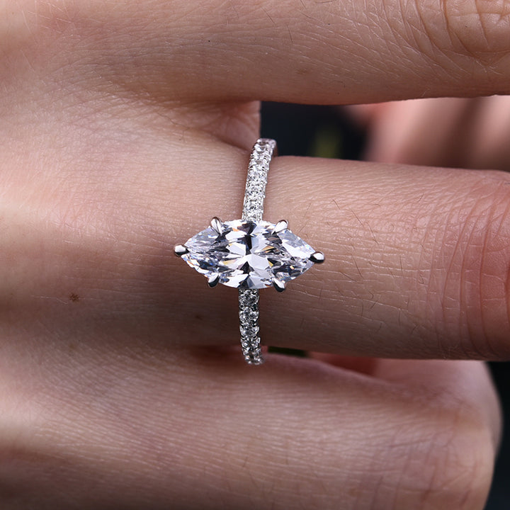 Classic 1.5 CT. Marquise Cut Sterling Silver Engagement Ring In Half Eternity Band shine of diamond