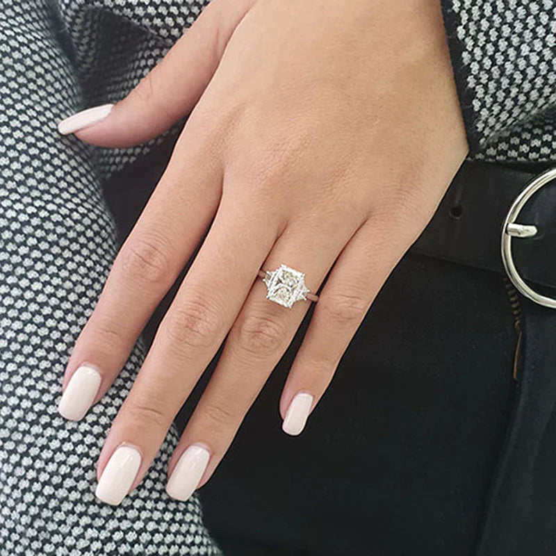 2PCS Three Stone Radiant Cut Bridal Set In Sterling Silver shineofdiamond
