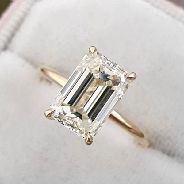 Emerald Cut Sterling Silver Solitaire Engagement Ring For Her Shineofdiamond