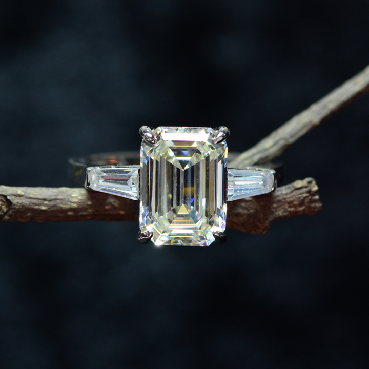 Classic Three Stone Emerald Cut Engagement Ring Shineofidamond