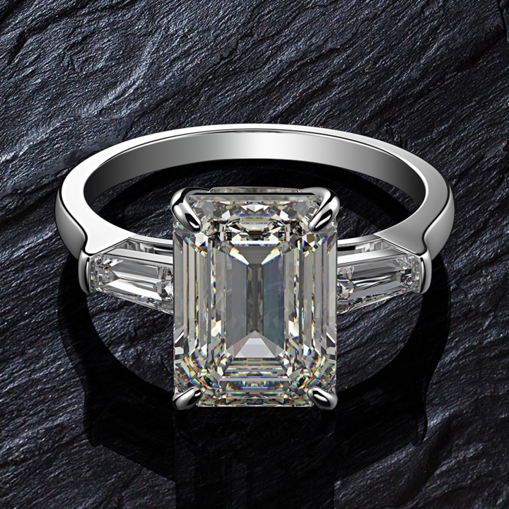 Classic Three Stone Emerald Cut Engagement Ring Shineofidamond