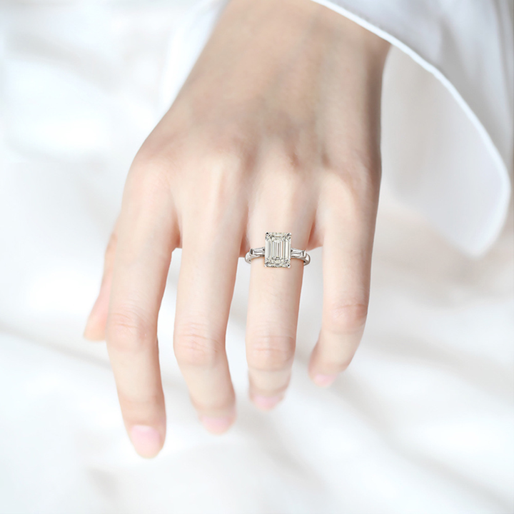 Classic Three Stone Emerald Cut Engagement Ring Shineofidamond