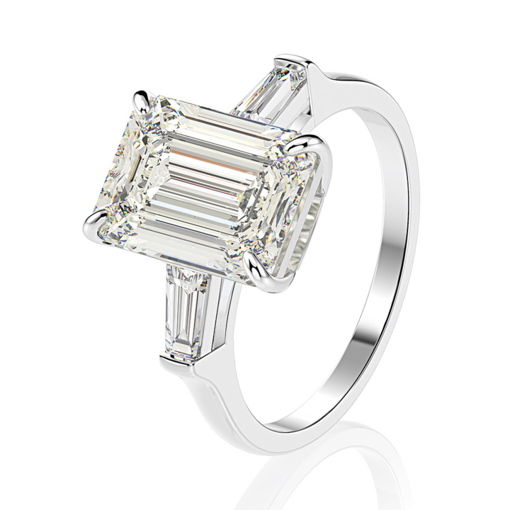 Classic Three Stone Emerald Cut Engagement Ring Shineofidamond