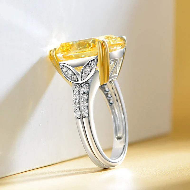Retro Cushion Cut Yellow Engagement Ring In Sterling Silver shine of diamond