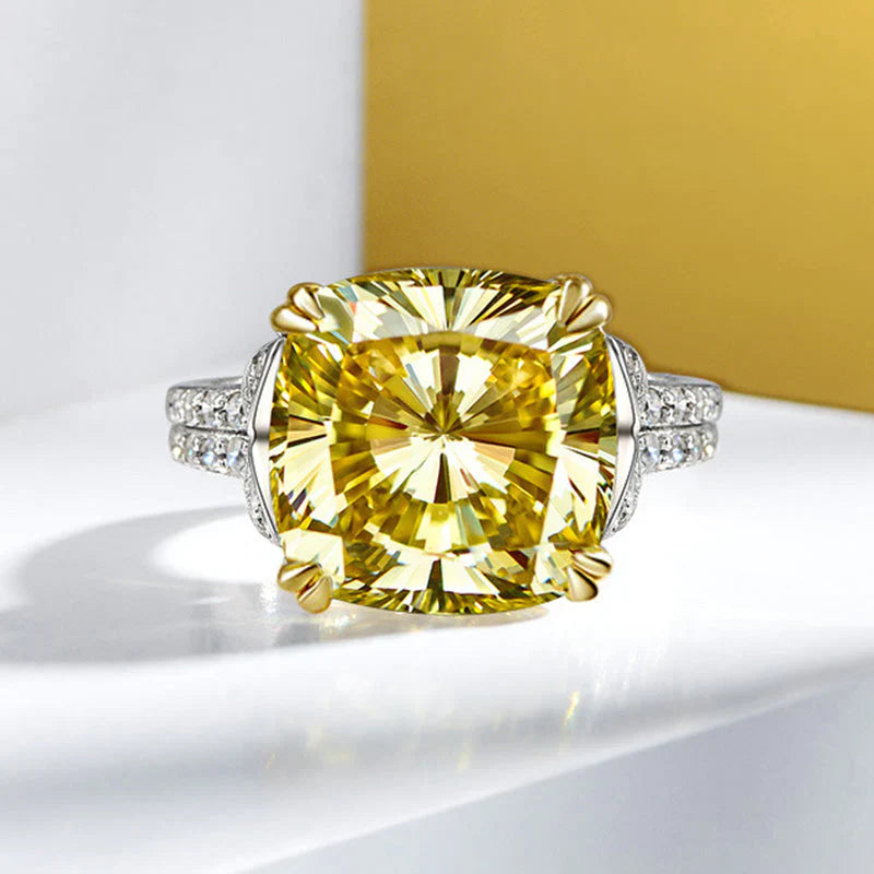 Retro Cushion Cut Yellow Engagement Ring In Sterling Silver shine of diamond