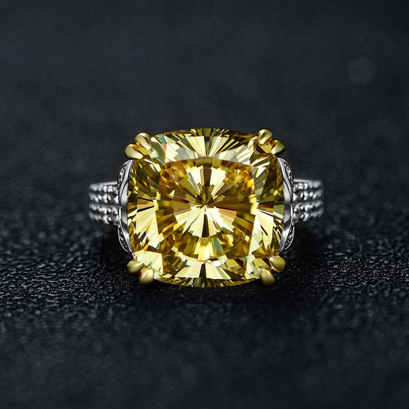 Retro Cushion Cut Yellow Engagement Ring In Sterling Silver shine of diamond