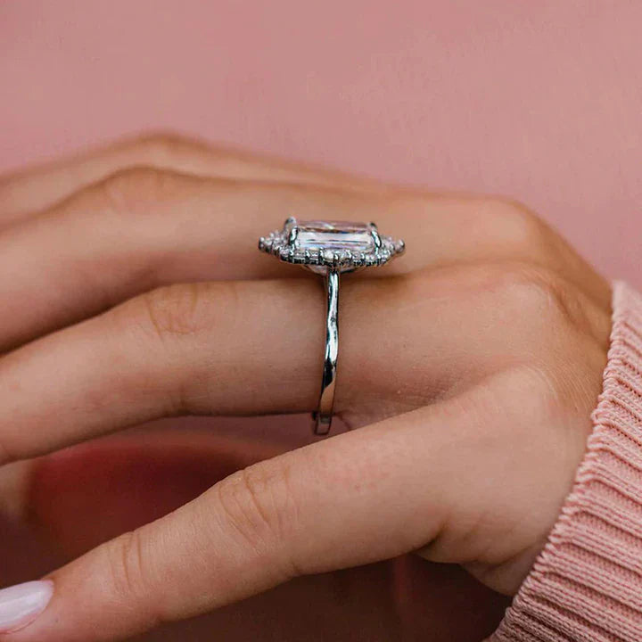Exquisite Radiant Cut Halo Engagement Ring In Sterling Silver Shineofdiamond