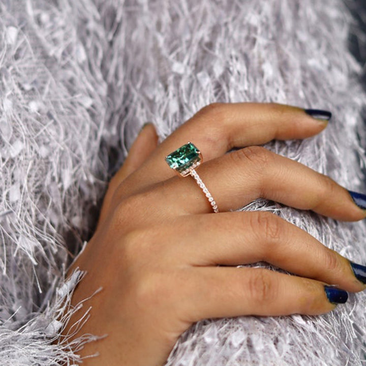 Gorgeous Radiant Cut Paraiba Tourmaline Sterling Silver Engagement Ring Shineofdiamond