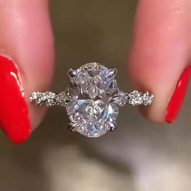 Oval Cut Sterling Silver Bridal Set With Twist Band Shineofdiamond