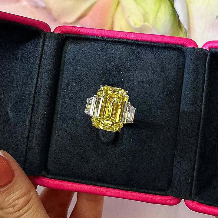 Retro Emerald Cut Three Stone Engagement Ring In Sterling Silver Shineofdiamond