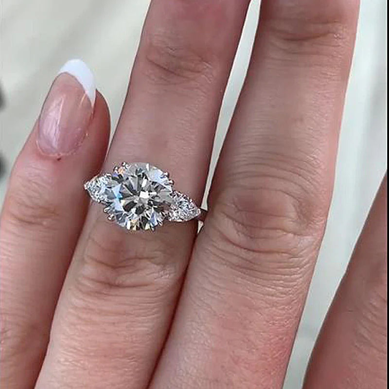 Handmade Round Cut Three Stone Sterling Silver Engagement Ring-Only Size 9.0 Available Shineofdiamond