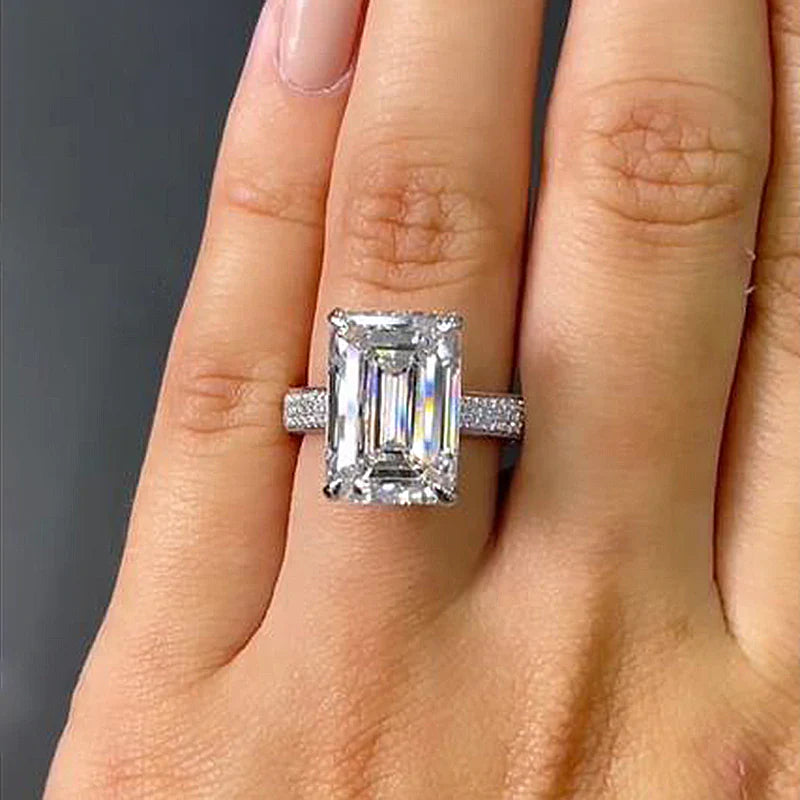 Gorgeous Emerald Cut Sterling Silver Engagement Ring Shineofdiamond