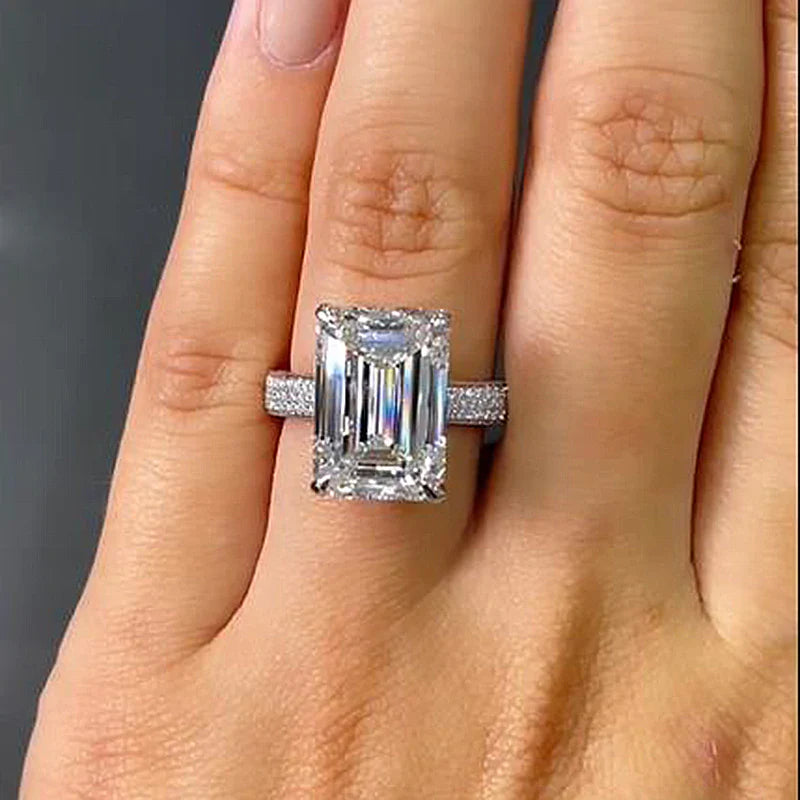 Gorgeous Emerald Cut Sterling Silver Engagement Ring Shineofdiamond