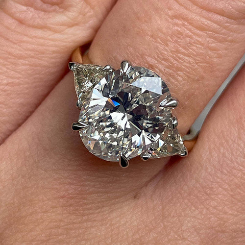 Two-Tone Oval Cut Three Stone Engagement Ring In Sterling Silver shineofdiamond