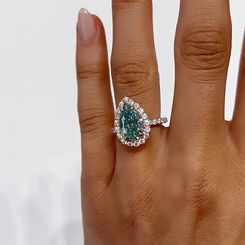 Vintage Pear Cut Cyan Blue Sterling Silver Engagement Ring In Rose Golden Tone shineofdiamond