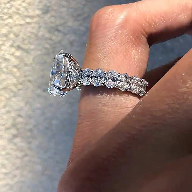 Stunning Oval Cut 4 Prong Engagement Ring In Sterling Silver shine of diamond