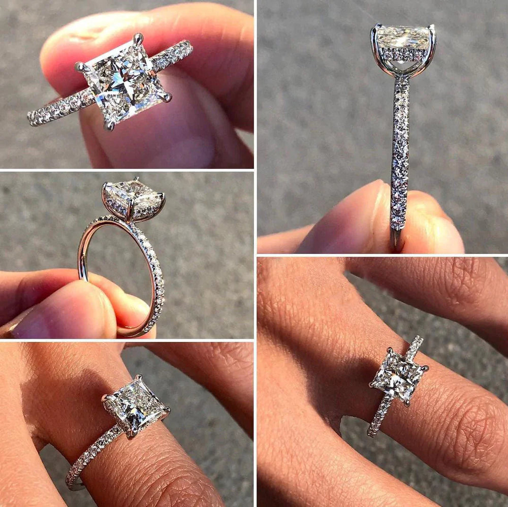 Classic Princess Cut Engagement Ring For Women In Sterling Silver Shineofdiamond