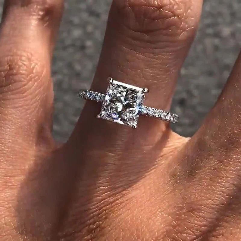 Classic Princess Cut Engagement Ring For Women In Sterling Silver Shineofdiamond