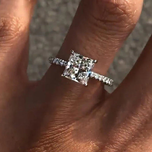 Classic Princess Cut Engagement Ring For Women In Sterling Silver Shineofdiamond