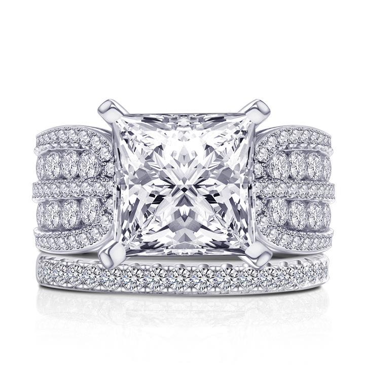 2PCS Princess Cut Sterling Silver Bridal Set in Sterling Silver Shineofdiamond