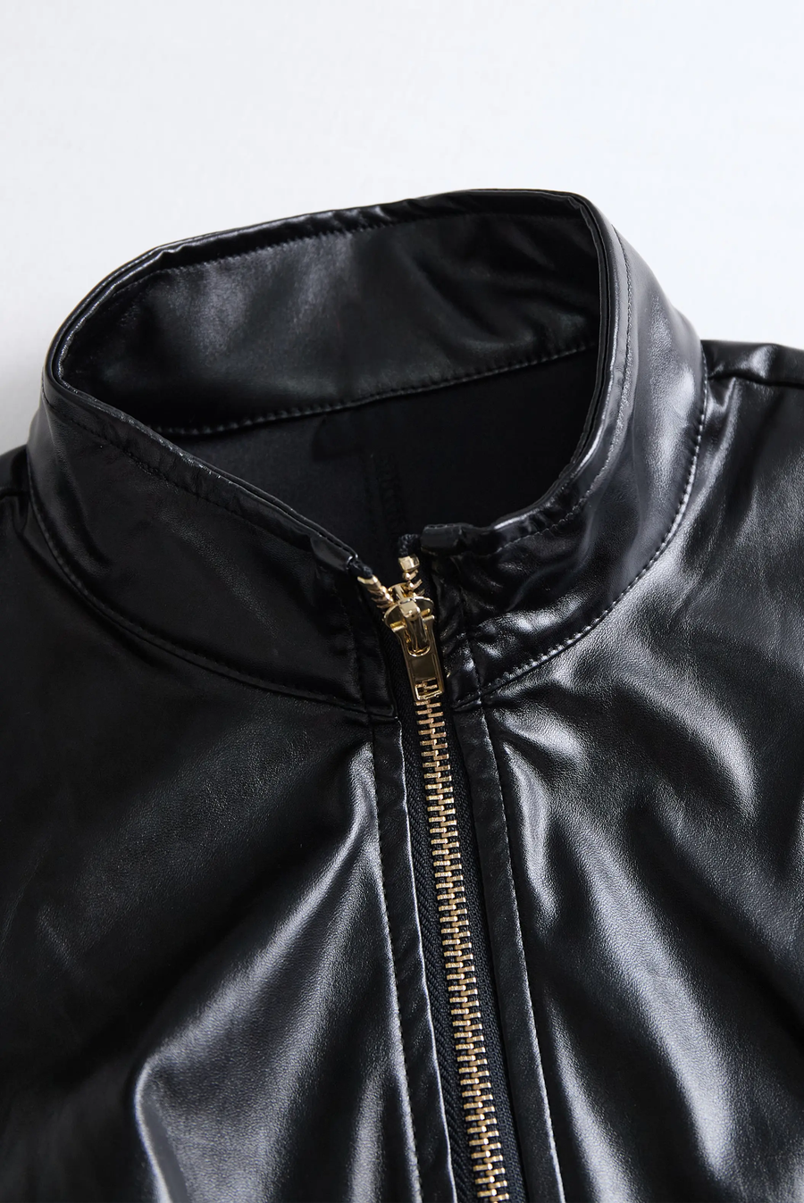 Edgy Black Zip-Front Faux Leather Bodycon - Mini Dress CAAYWORLD